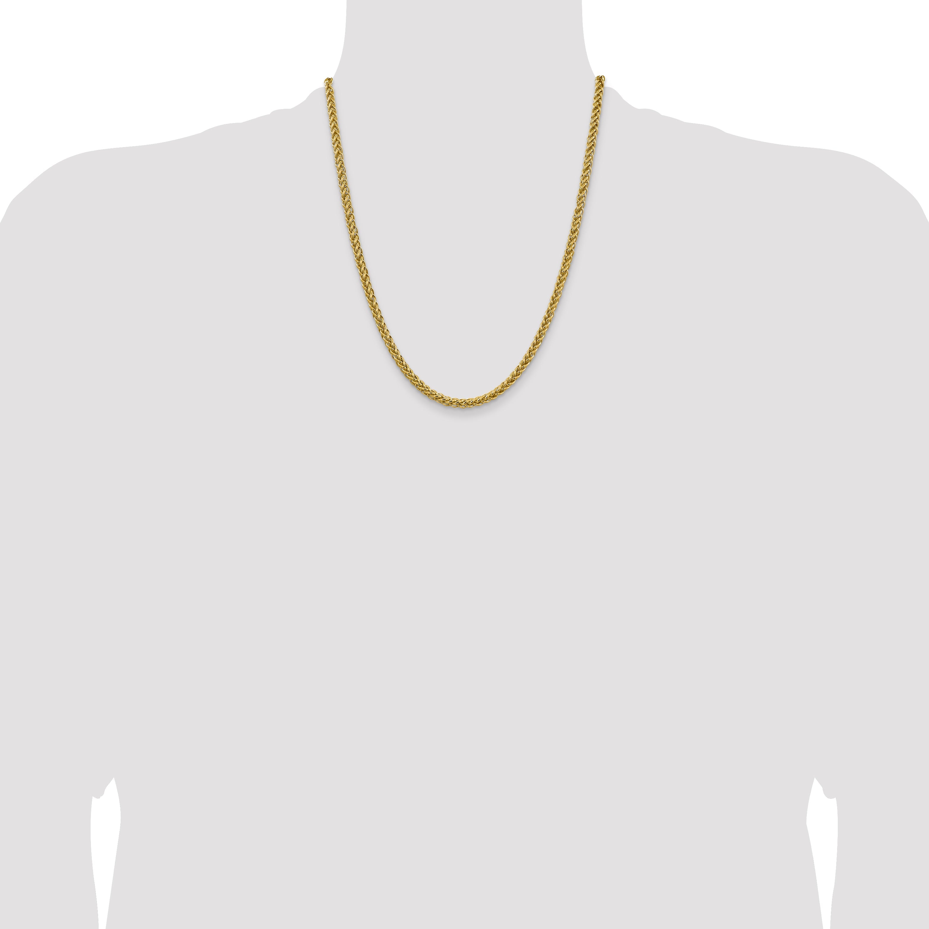 22 Inch 14K 20 4.65mm Semi-Solid 3-Wire Wheat With Lobster Clasp Chain Necklace