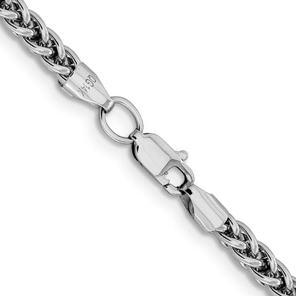 22 Inch 14K White Gold 20 4.3mm Semi-Solid 3-Wire Wheat With Lobster Clasp Chain Necklace