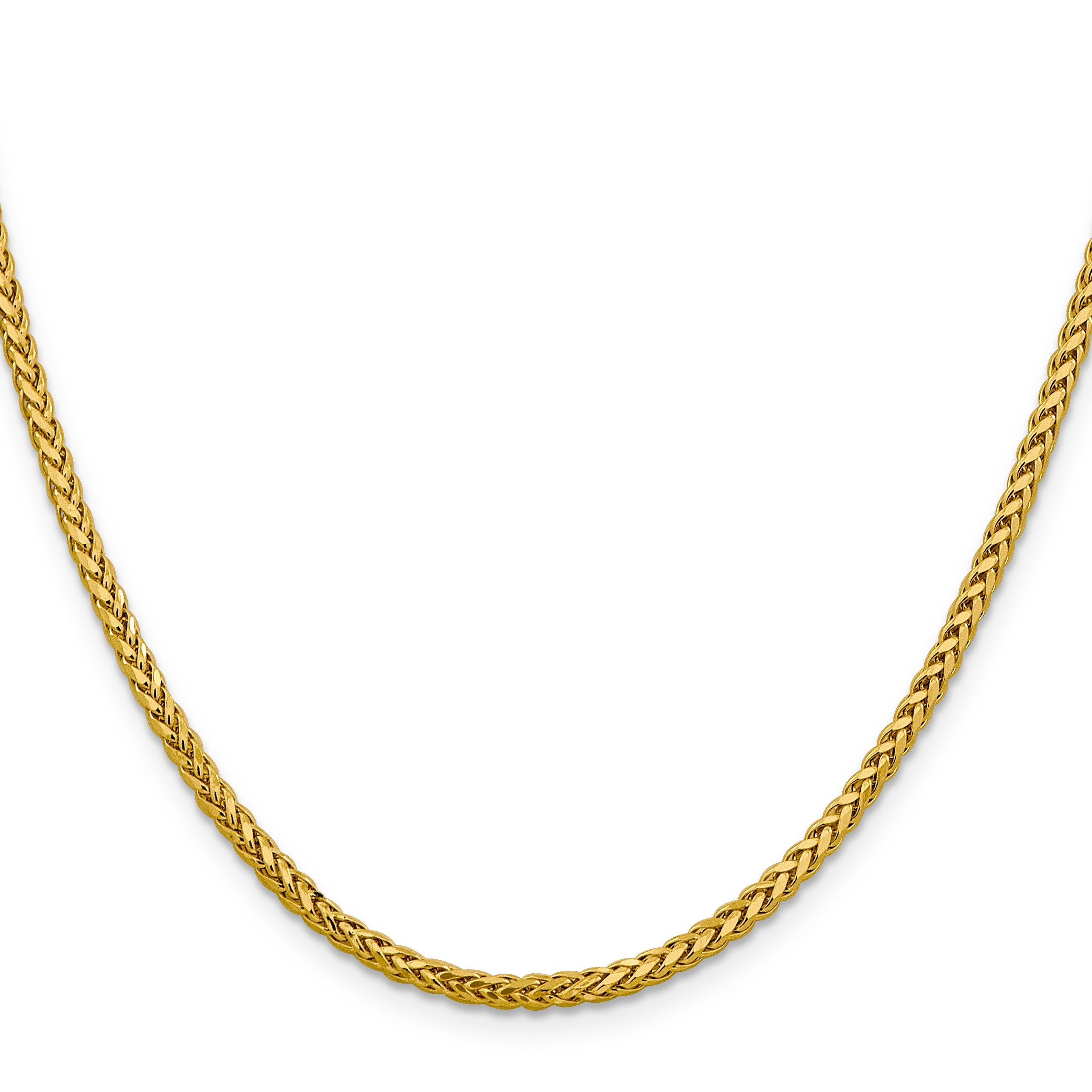14K Yellow Gold 20 Inch 2.5mm Semi-Solid Diamond-Cut Wheat With Lobster Clasp Chain Necklace