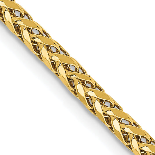 14K Yellow Gold 24 Inch 2.5mm Semi-Solid Diamond-Cut Wheat With Lobster Clasp Chain Necklace