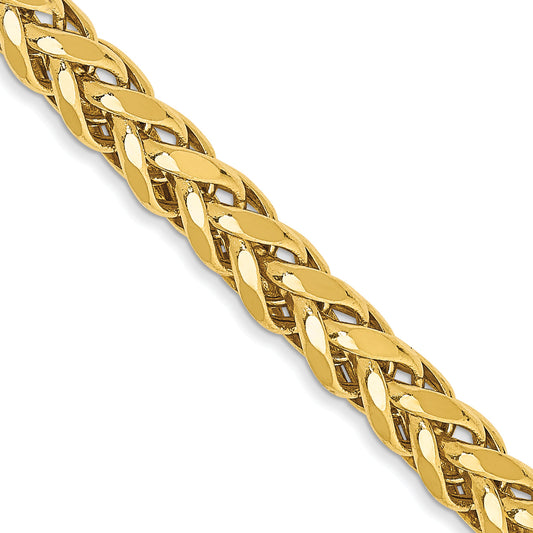 14K Yellow Gold 18 Inch 3.7mm Semi-Solid Diamond-Cut Wheat With Lobster Clasp Chain Necklace
