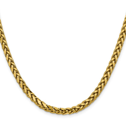 14K Yellow Gold 18 Inch 5mm Semi-Solid Diamond-Cut Wheat With Lobster Clasp Chain Necklace