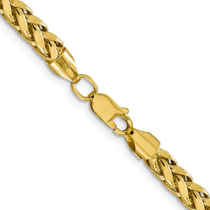 14K Yellow Gold 22 Inch 5mm Semi-Solid Diamond-Cut Wheat With Lobster Clasp Chain Necklace