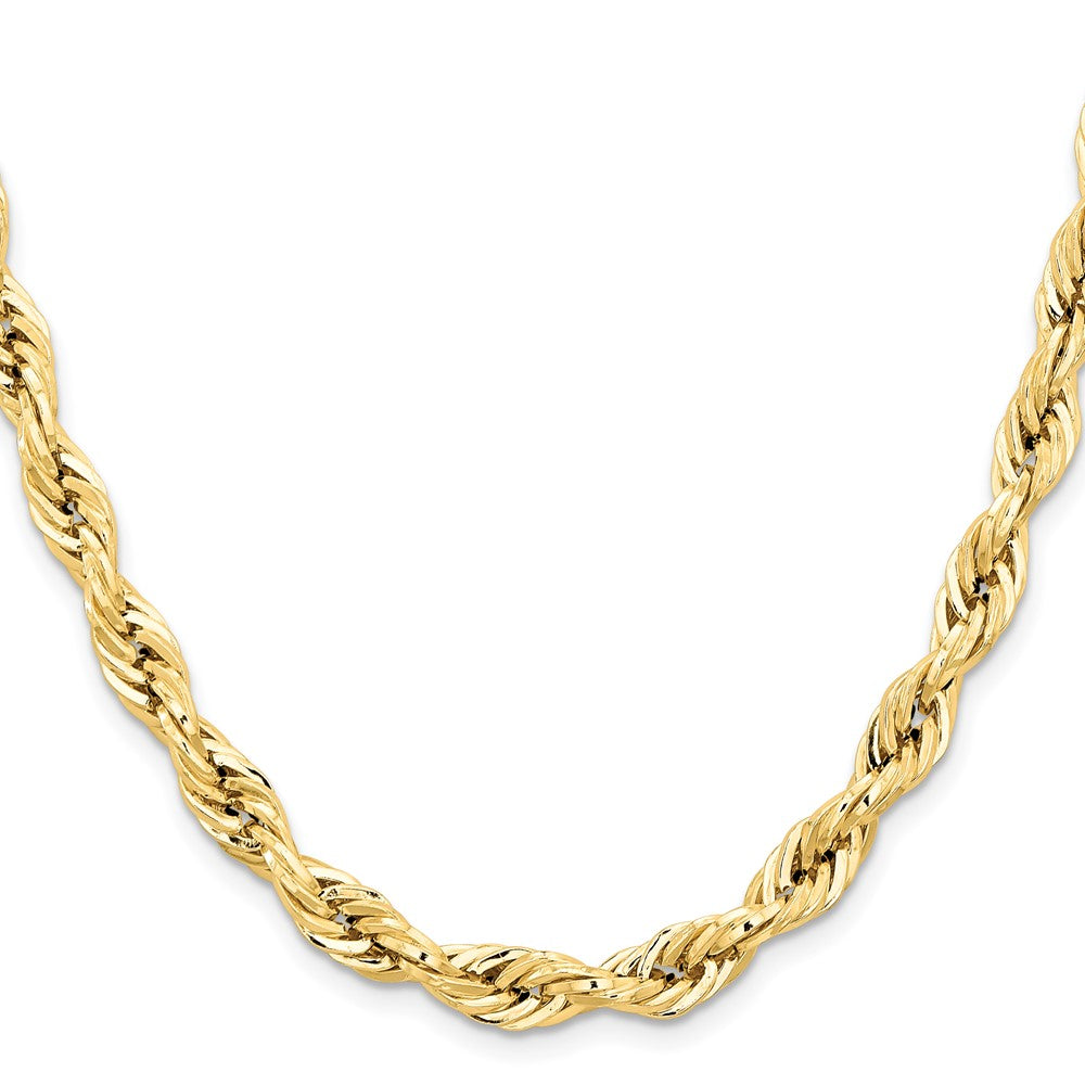 14K Yellow Gold 26 Inch 7mm Semi Solid Rope With Lobster Clasp Chain Necklace