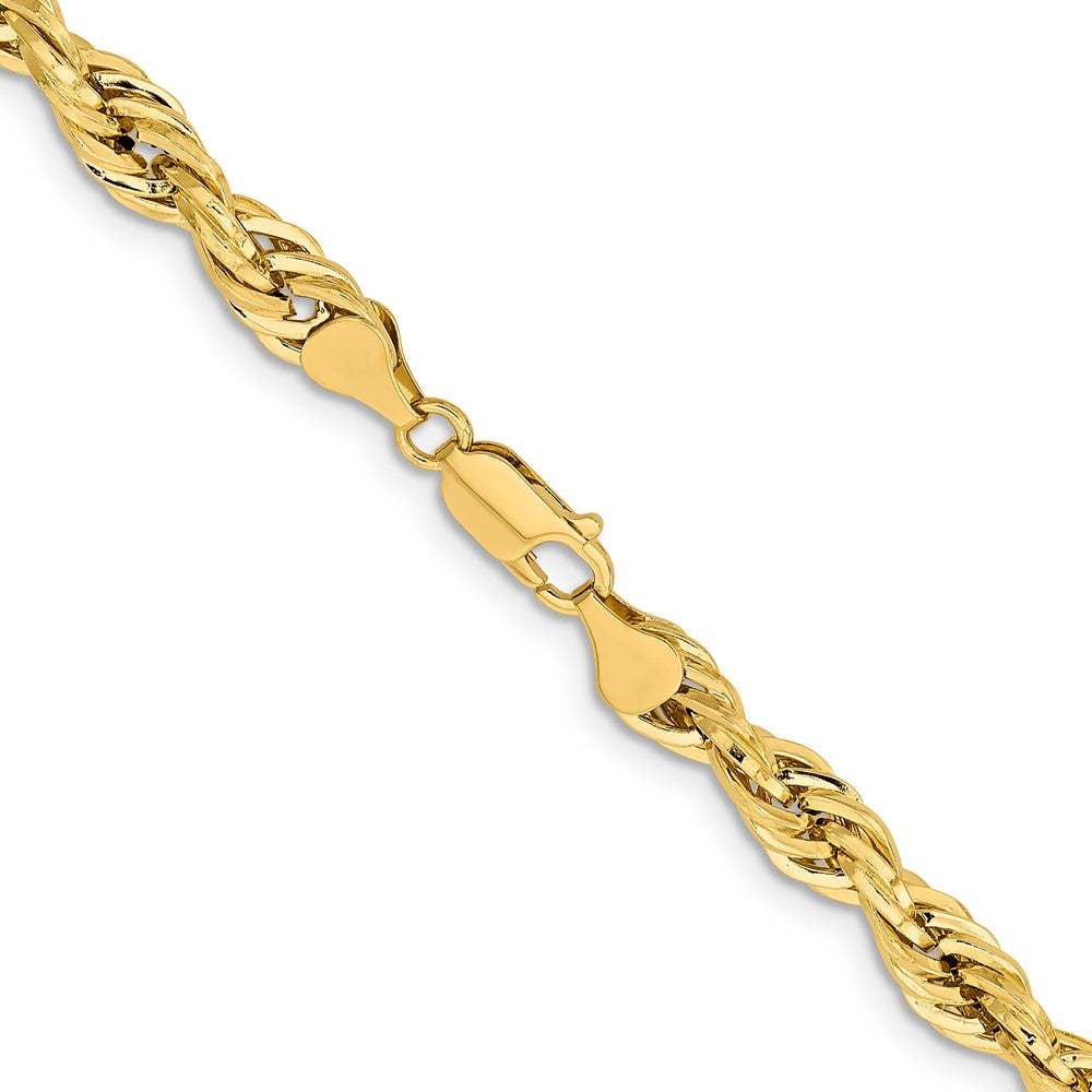14K Yellow Gold 26 Inch 7mm Semi Solid Rope With Lobster Clasp Chain Necklace