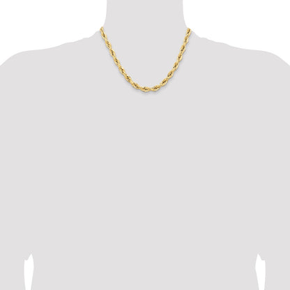 14K Yellow Gold 18 Inch 7mm Semi Solid Rope With Lobster Clasp Chain Necklace