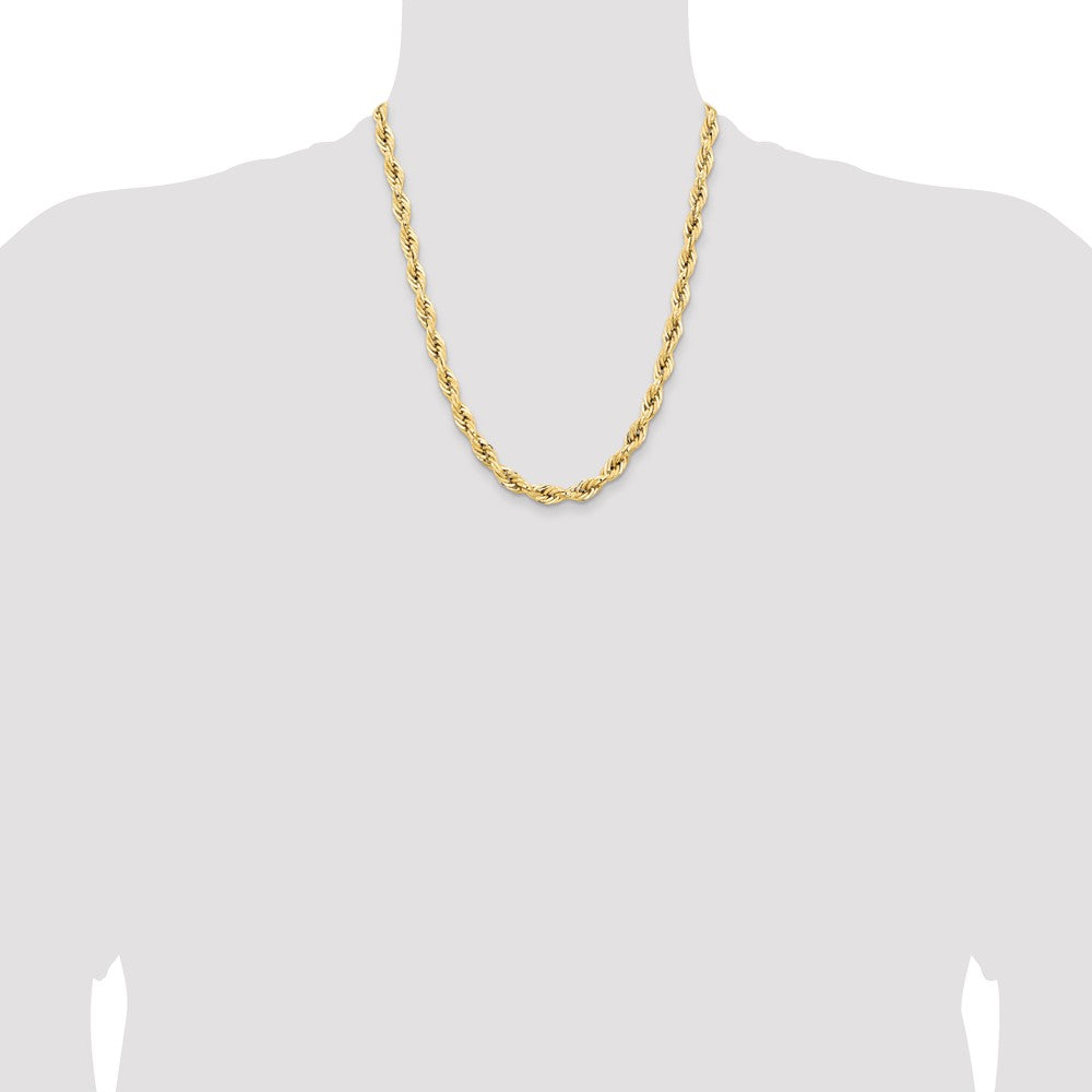 14K Yellow Gold 22 Inch 7mm Semi Solid Rope With Lobster Clasp Chain Necklace