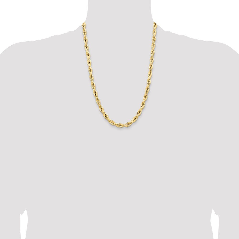 14K Yellow Gold 24 Inch 7mm Semi Solid Rope With Lobster Clasp Chain Necklace