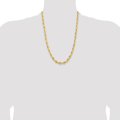 14K Yellow Gold 24 Inch 7mm Semi Solid Rope With Lobster Clasp Chain Necklace