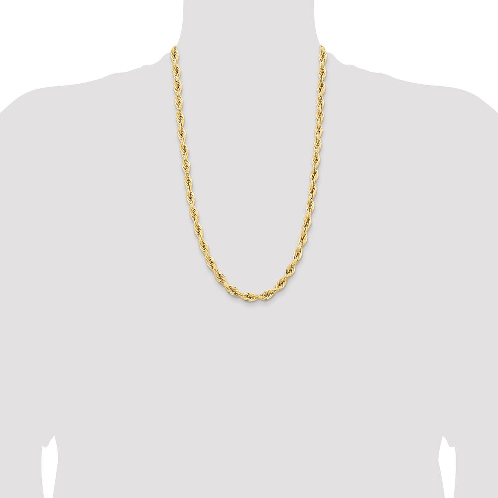 14K Yellow Gold 26 Inch 7mm Semi Solid Rope With Lobster Clasp Chain Necklace