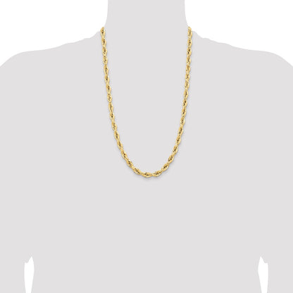 14K Yellow Gold 26 Inch 7mm Semi Solid Rope With Lobster Clasp Chain Necklace