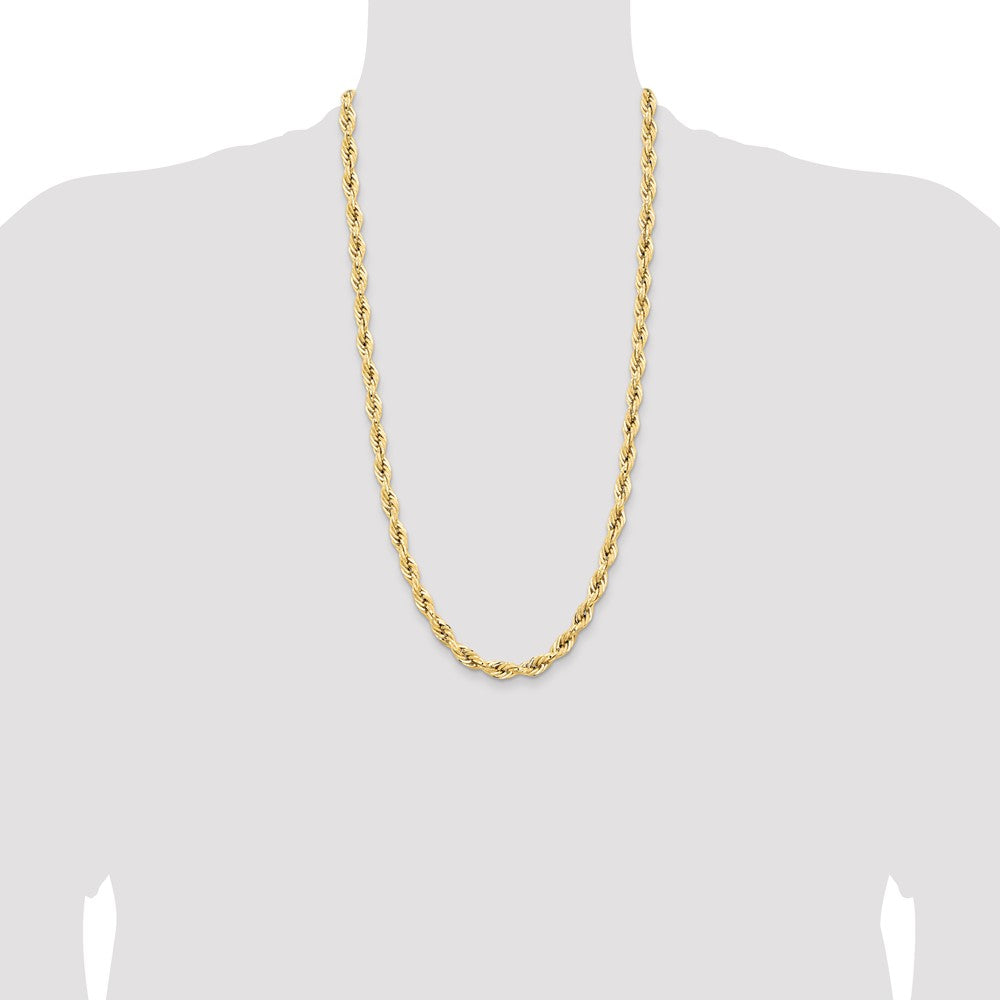 14K Yellow Gold 28 Inch 7mm Semi Solid Rope With Lobster Clasp Chain Necklace