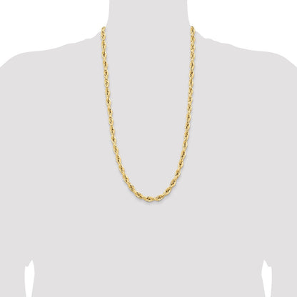 14K Yellow Gold 28 Inch 7mm Semi Solid Rope With Lobster Clasp Chain Necklace