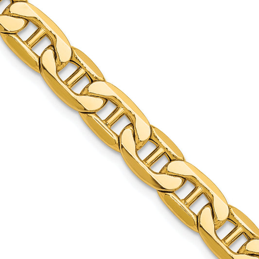 26 Inch 14K Yellow Gold 7.0mm Semi-Solid Anchor Chain Necklace