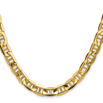 24 Inch 14K Yellow Gold 8.25mm Semi-Solid Anchor Chain Necklace