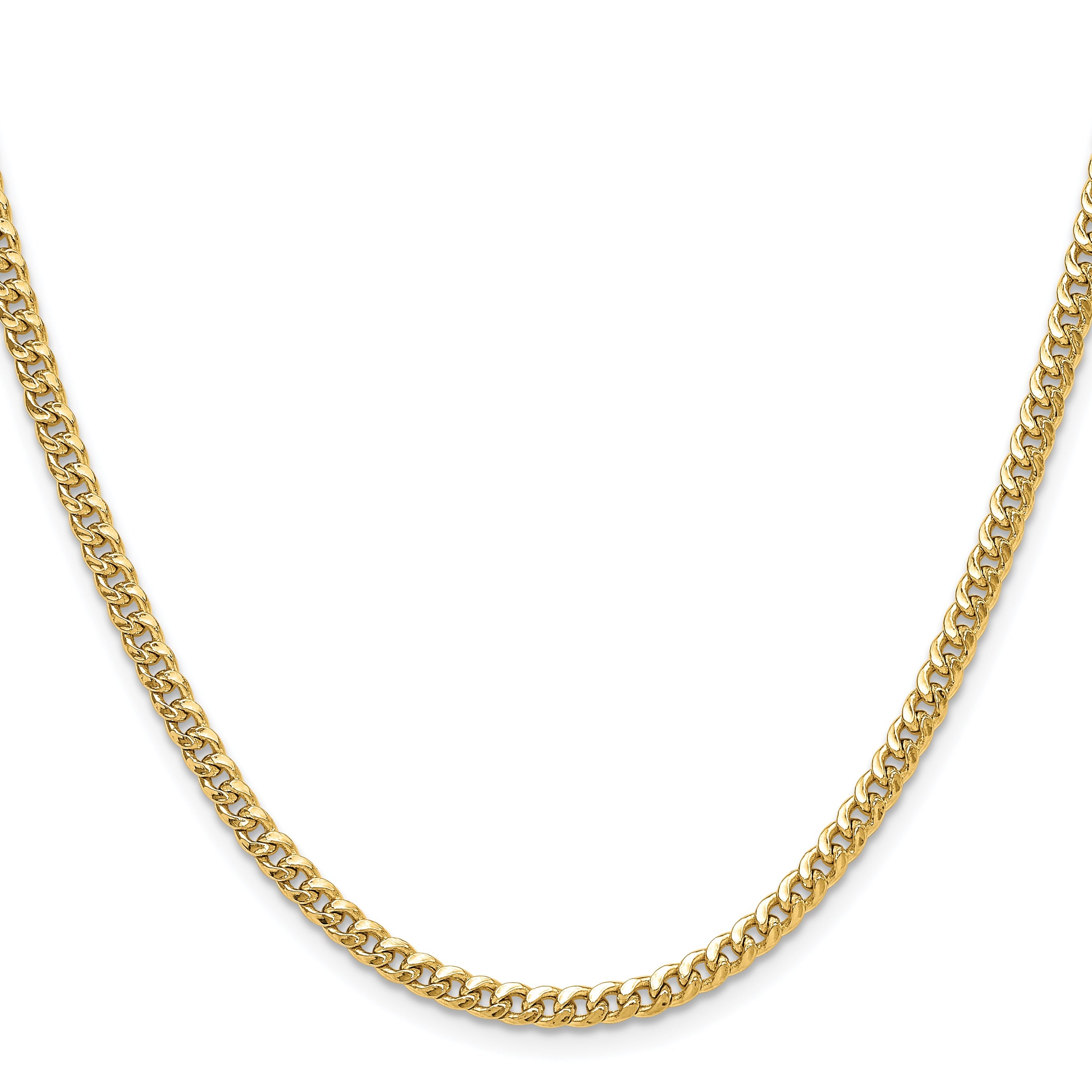 22 Inch 14K Yellow Gold 3.5mm Semi-Solid Miami Cuban Chain Necklace