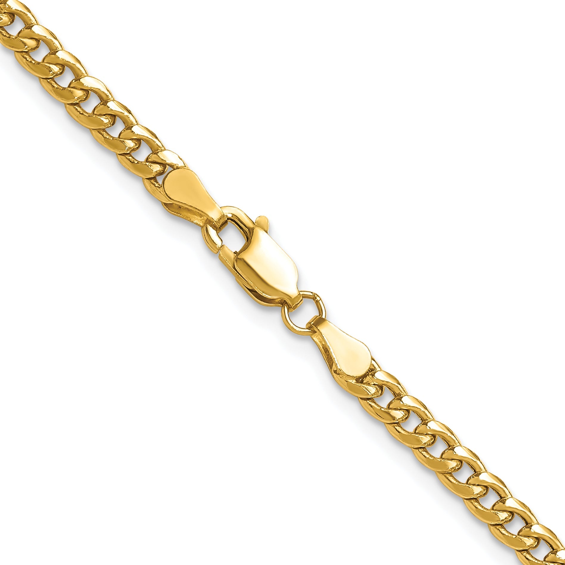 22 Inch 14K Yellow Gold 3.5mm Semi-Solid Miami Cuban Chain Necklace