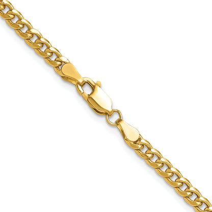 22 Inch 14K Yellow Gold 3.5mm Semi-Solid Miami Cuban Chain Necklace