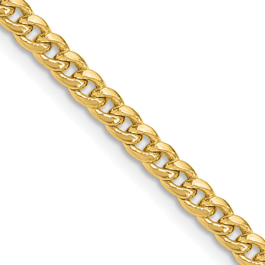 14K Yellow Gold 3.5mm Semi-Solid Miami Cuban Chain