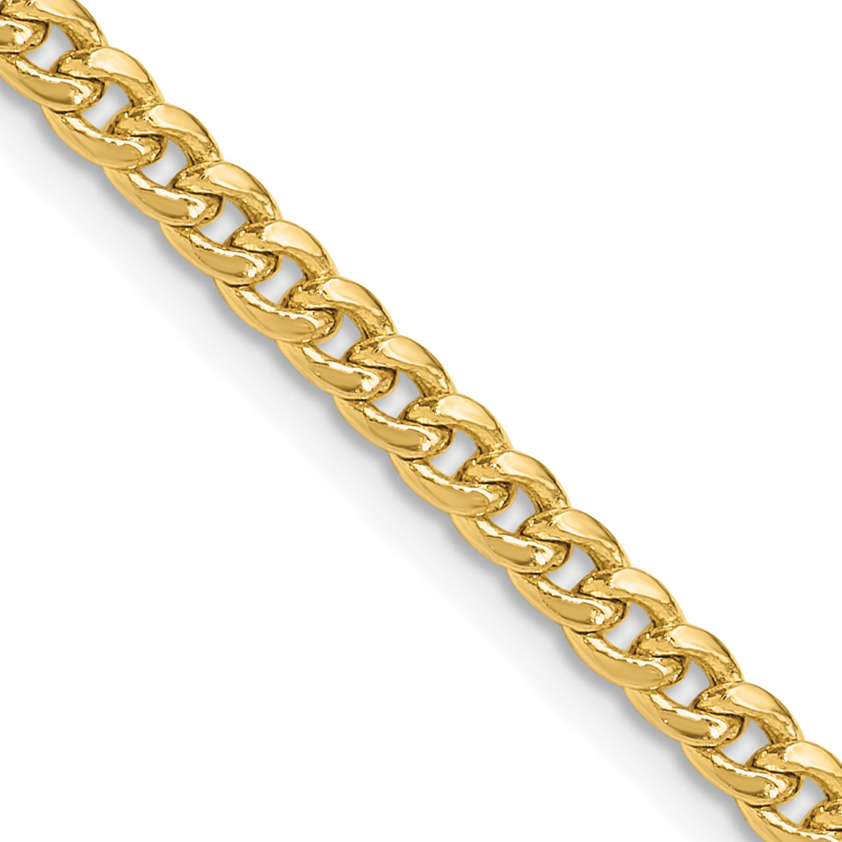 2 Inch 14K Yellow Gold 3.5mm Semi-Solid Miami Cuban Chain Necklace