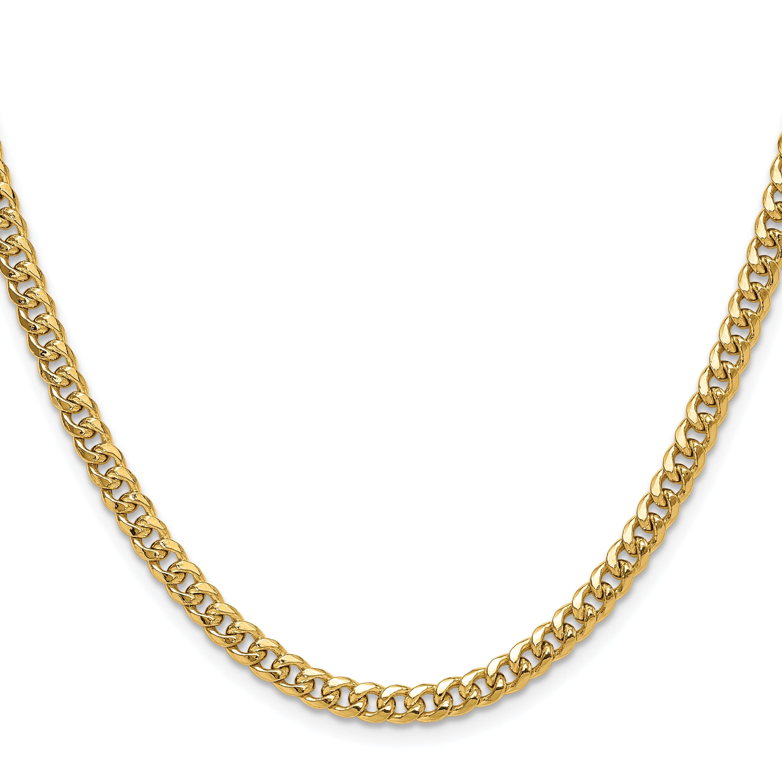 26 Inch 14K Yellow Gold 4.5mm Semi-Solid Miami Cuban Chain Necklace