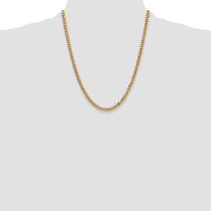 22 Inch 14K Yellow Gold 4.5mm Semi-Solid Miami Cuban Chain Necklace