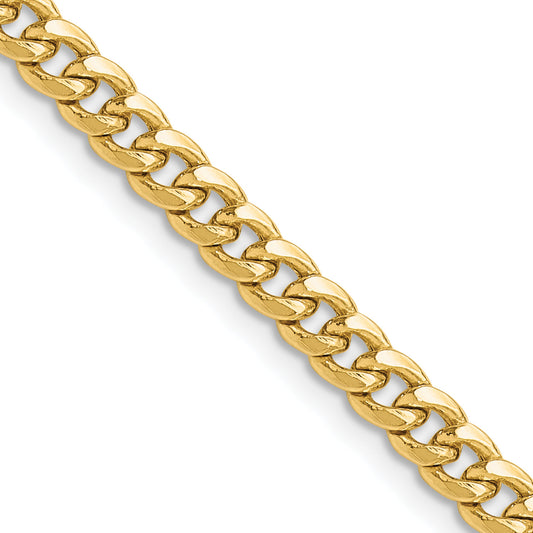 14K Yellow Gold 4.5mm Semi-Solid Miami Cuban Chain