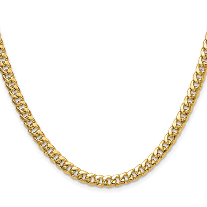 22 Inch 14K Yellow Gold 5.25mm Semi-Solid Miami Cuban Chain Necklace