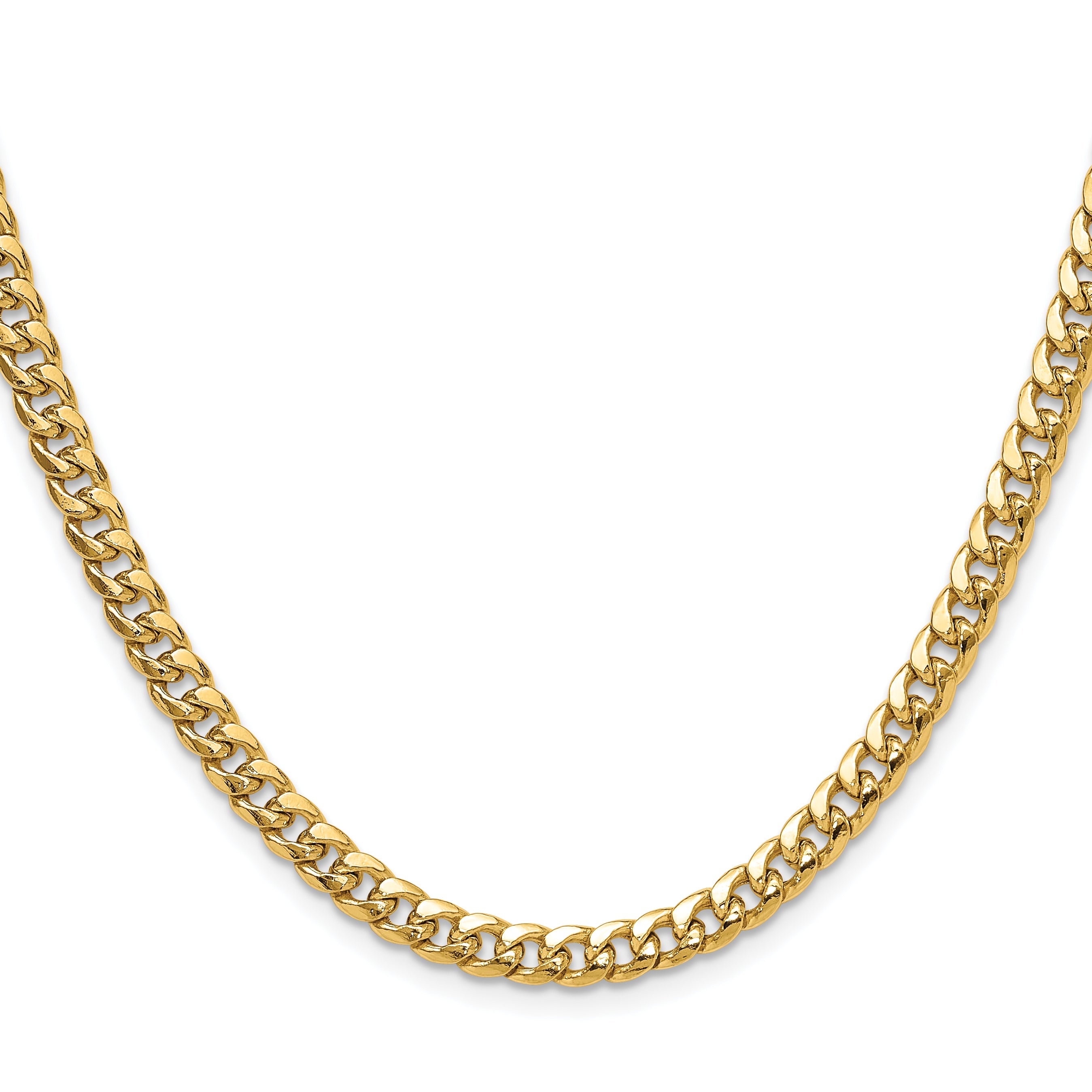 2 Inch 14K Yellow Gold 5.25mm Semi-Solid Miami Cuban Chain Necklace