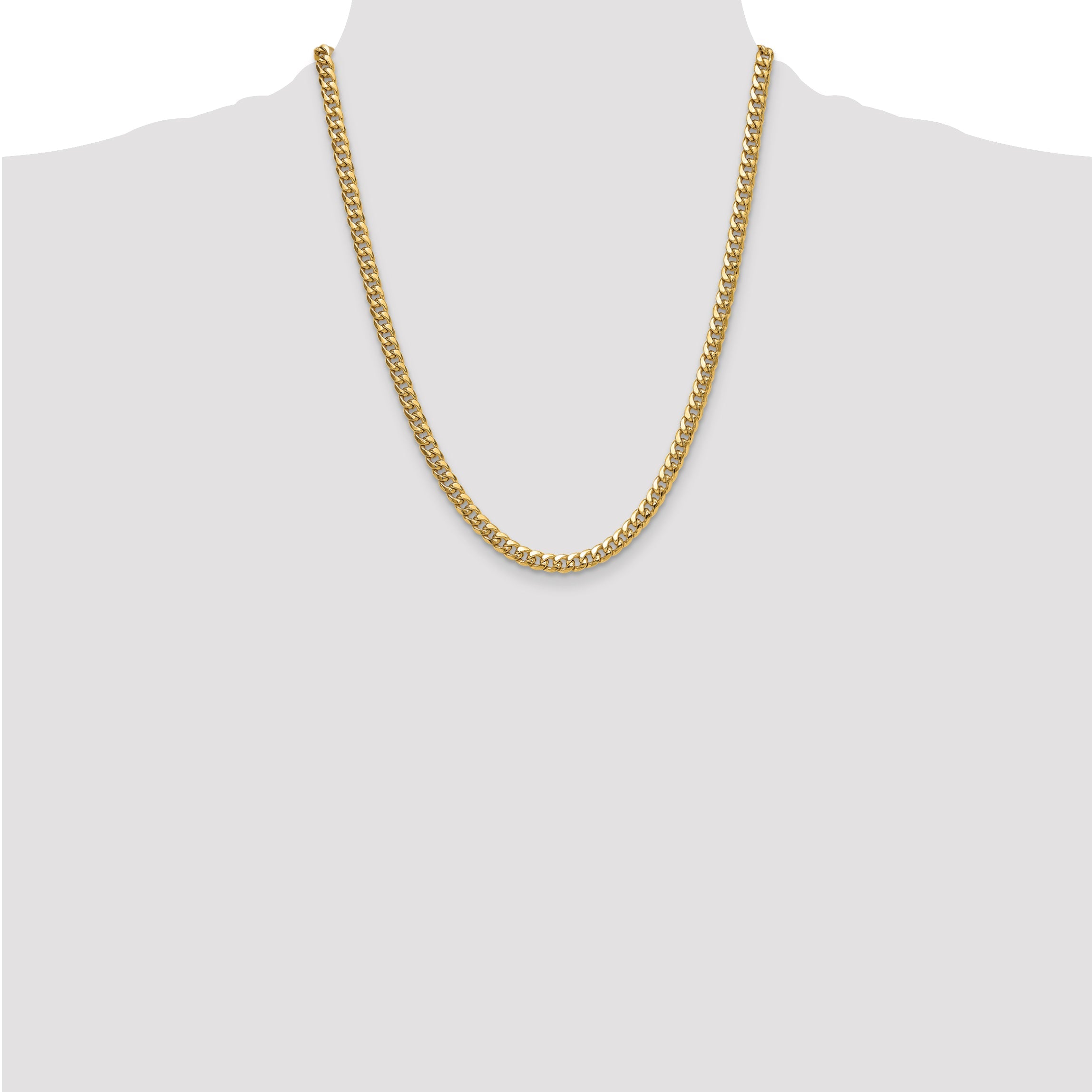 22 Inch 14K Yellow Gold 5.25mm Semi-Solid Miami Cuban Chain Necklace