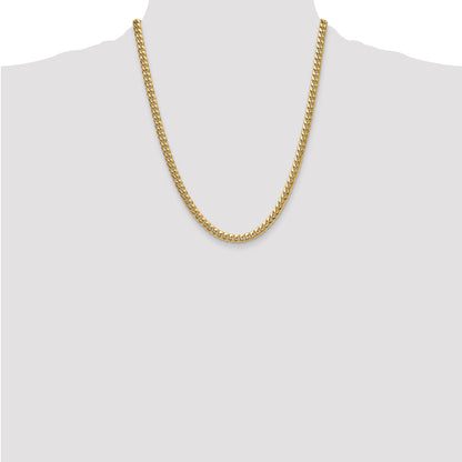 22 Inch 14K Yellow Gold 5.25mm Semi-Solid Miami Cuban Chain Necklace