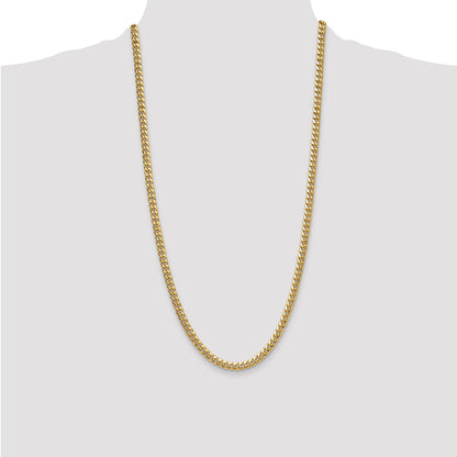 28 Inch 14K Yellow Gold 5.25mm Semi-Solid Miami Cuban Chain Necklace