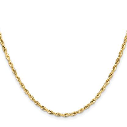 22 Inch 14Ky 2.5mm Semi-Solid Rope Chain Necklace