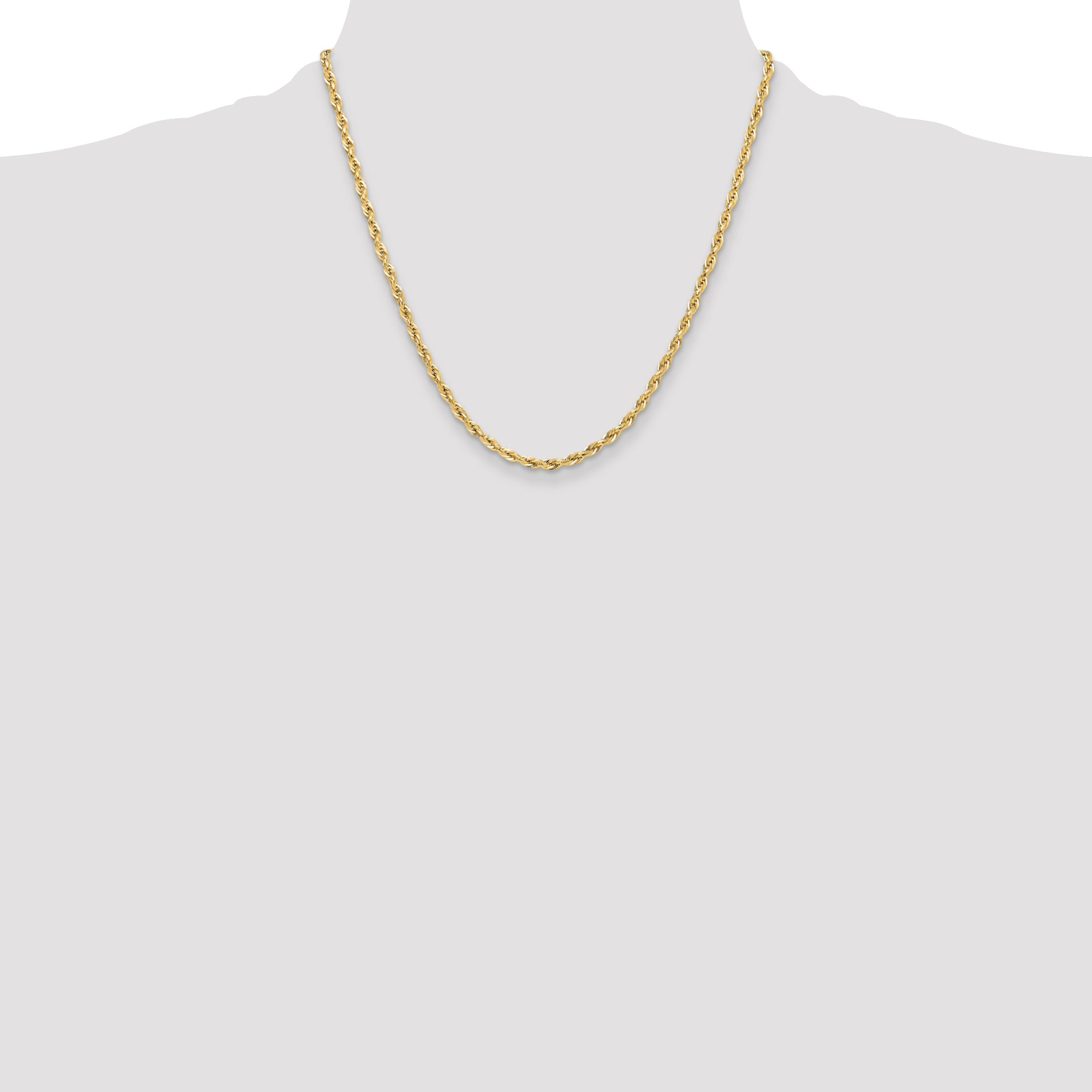 20 Inch 14Ky 3.5mm Semi-Solid Rope Chain Necklace