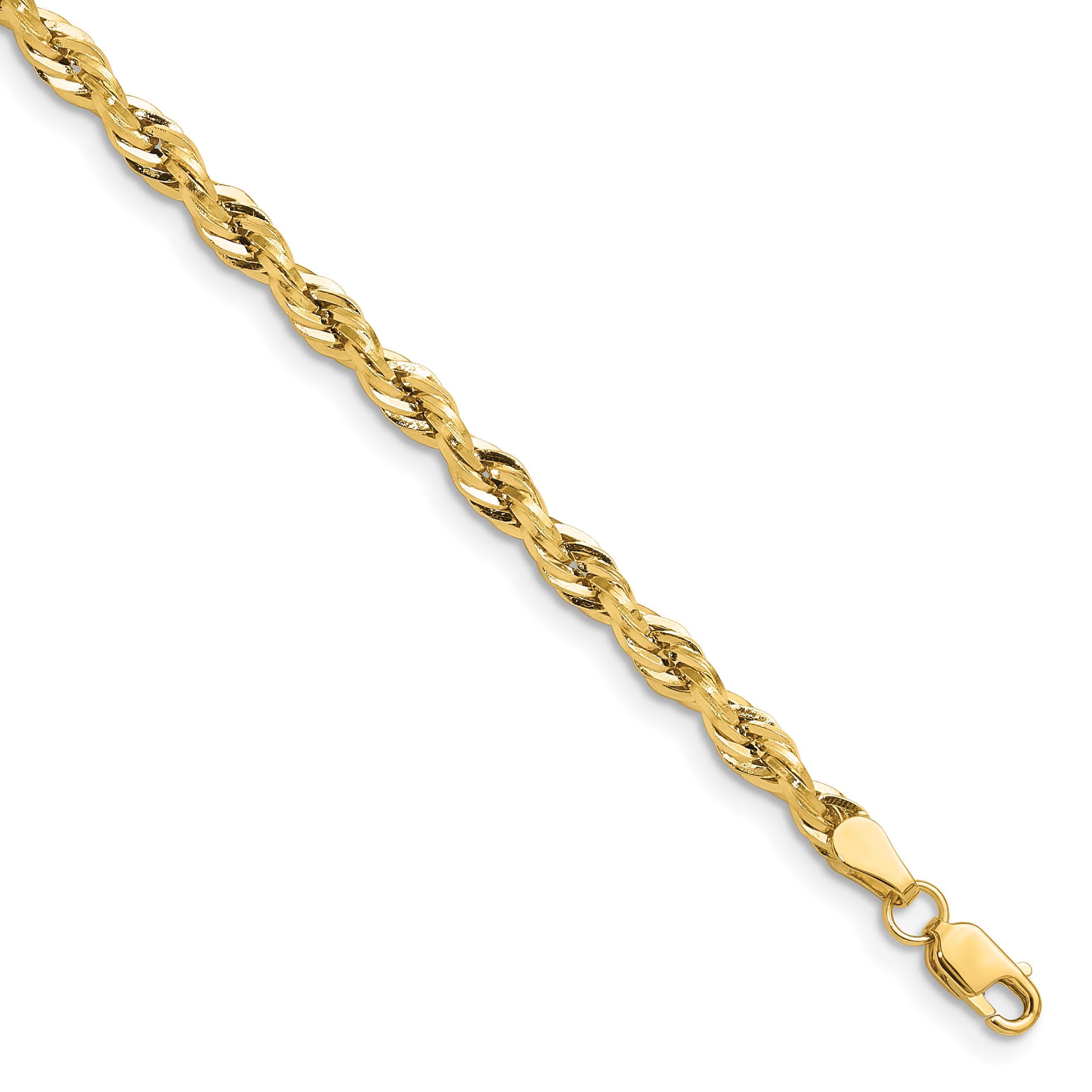 8 Inch 14k Yellow Gold 14ky 3.5mm Semi-Solid Rope Chain Bracelet