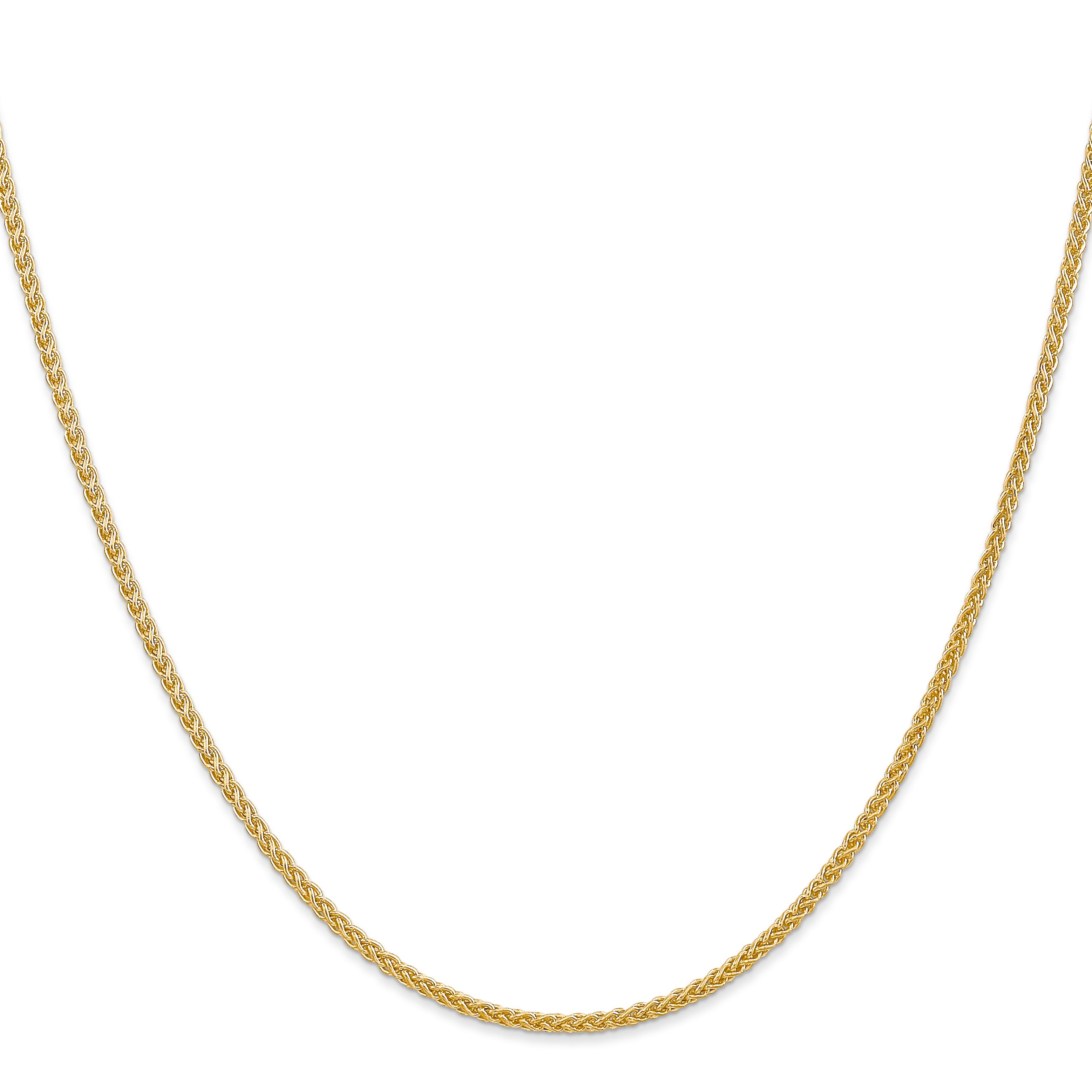 14K Yellow Gold 24 Inch 2mm Semi-Solid Wheat With Lobster Clasp Chain Necklace