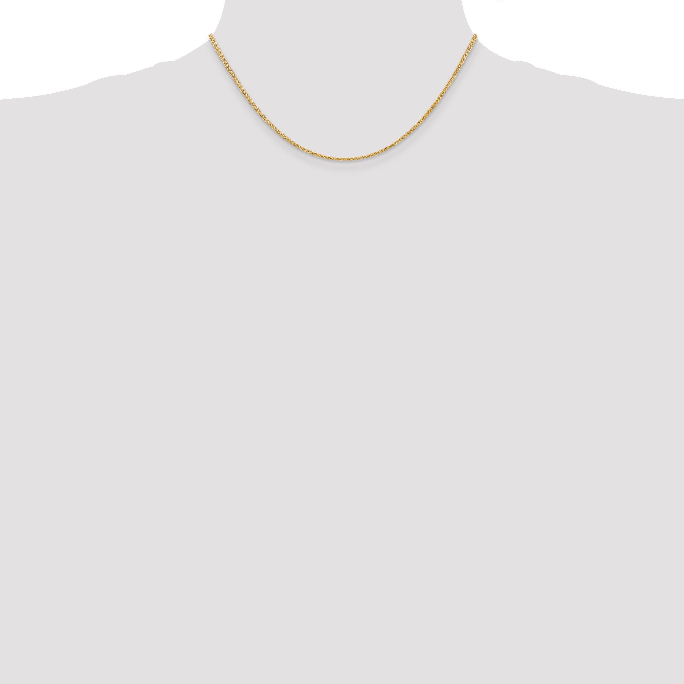 14K Yellow Gold 16 Inch 2mm Semi-Solid Wheat With Lobster Clasp Chain Necklace