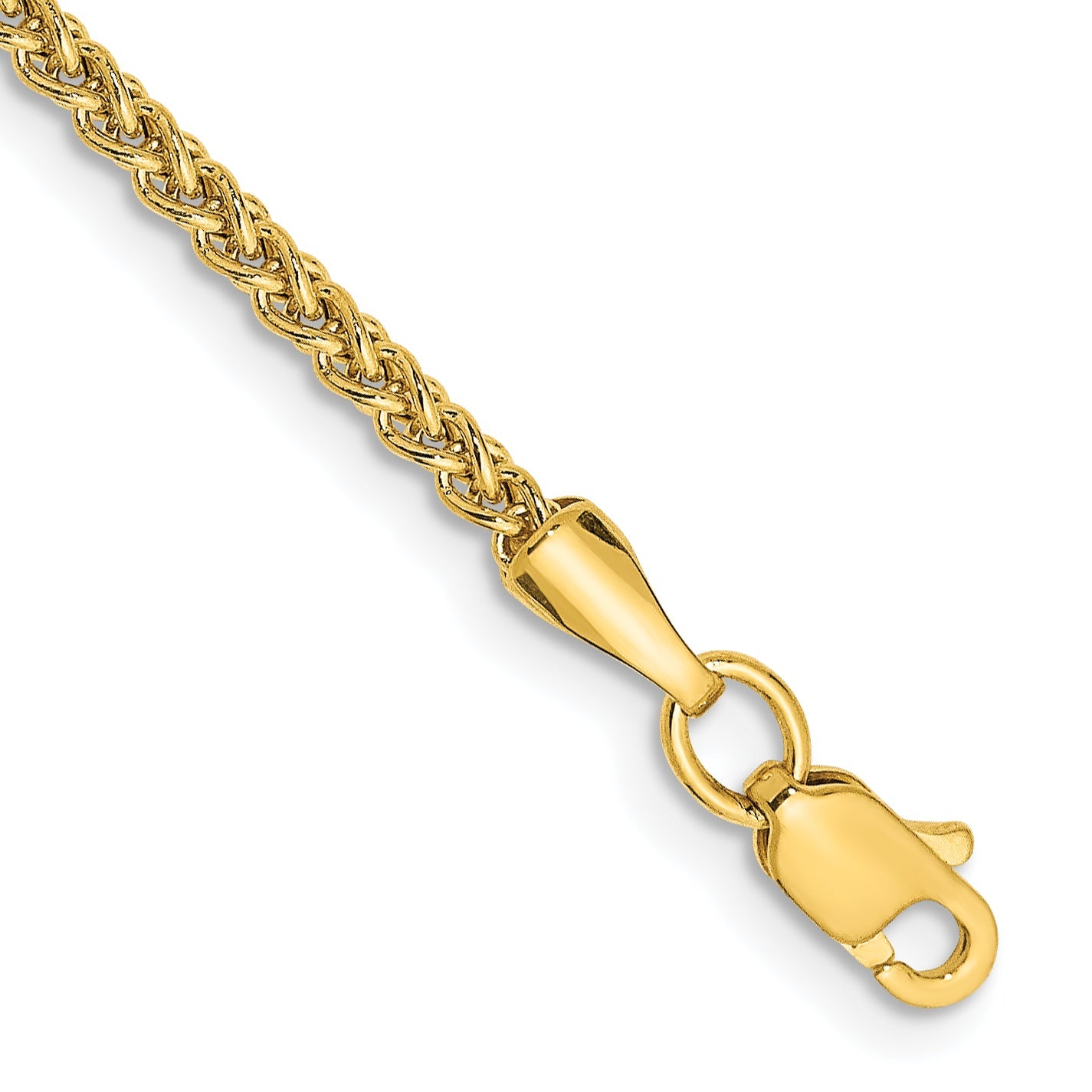 14K Yellow Gold 10 Inch 2mm Semi-Solid Wheat With Lobster Clasp Anklet
