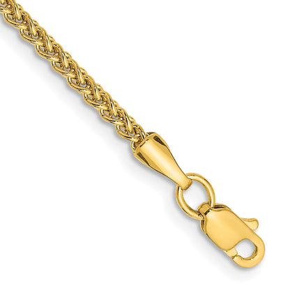 14K Yellow Gold 10 Inch 2mm Semi-Solid Wheat With Lobster Clasp Anklet