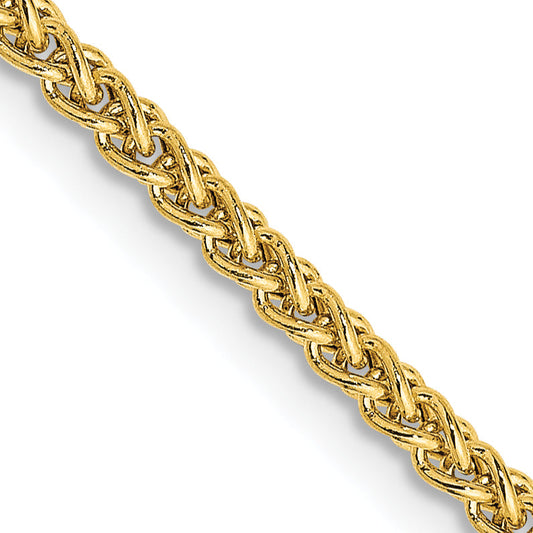 14K Yellow Gold 24 Inch 2mm Semi-Solid Wheat With Lobster Clasp Chain Necklace