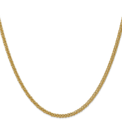 14K Yellow Gold 16 Inch 2.6mm Semi-Solid 3-Wire Wheat With Lobster Clasp Chain Necklace