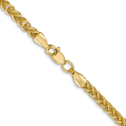 14K Yellow Gold 16 Inch 2.6mm Semi-Solid 3-Wire Wheat With Lobster Clasp Chain Necklace
