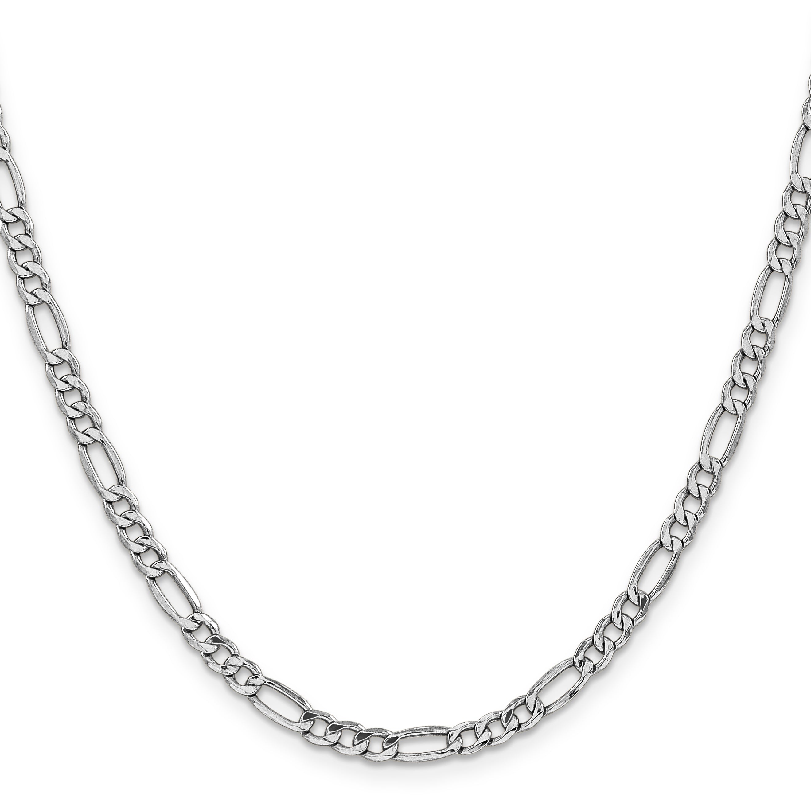 14K White Gold 24 Inch 4.4mm Semi-Solid Figaro With Lobster Clasp Chain Necklace