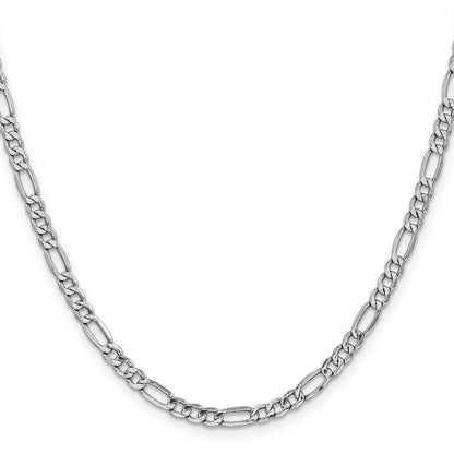14K White Gold 24 Inch 4.4mm Semi-Solid Figaro With Lobster Clasp Chain Necklace