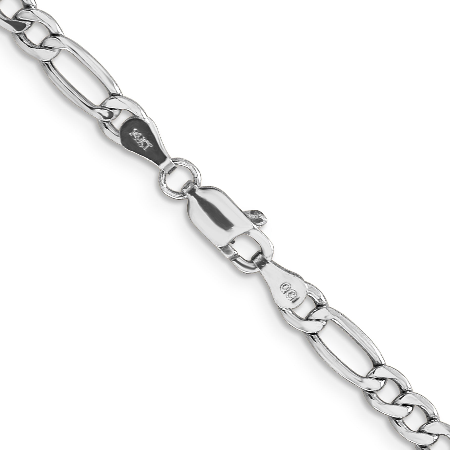14K White Gold 24 Inch 4.4mm Semi-Solid Figaro With Lobster Clasp Chain Necklace