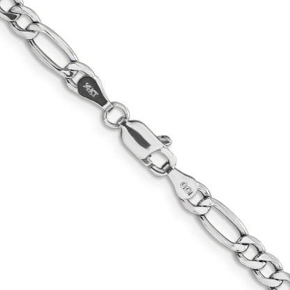 14K White Gold 24 Inch 4.4mm Semi-Solid Figaro With Lobster Clasp Chain Necklace