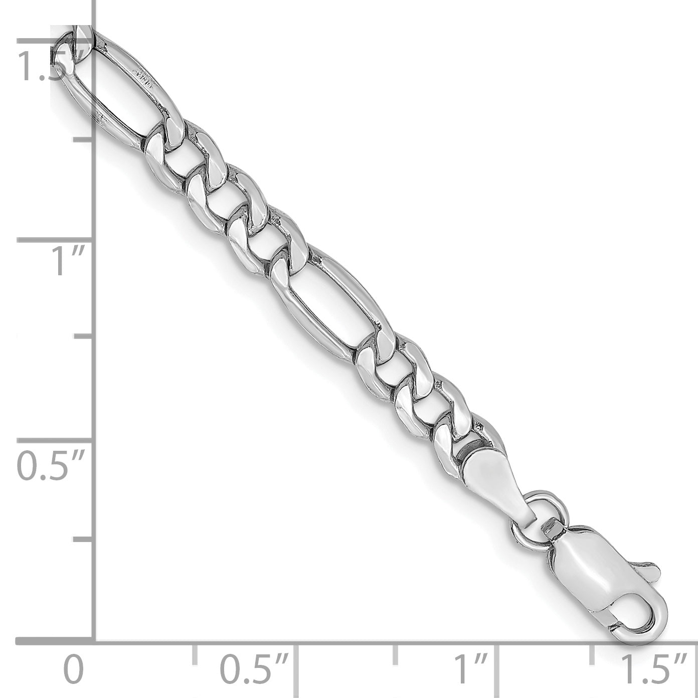 14K White Gold 7 Inch 4.4mm Semi-Solid Figaro With Lobster Clasp Bracelet