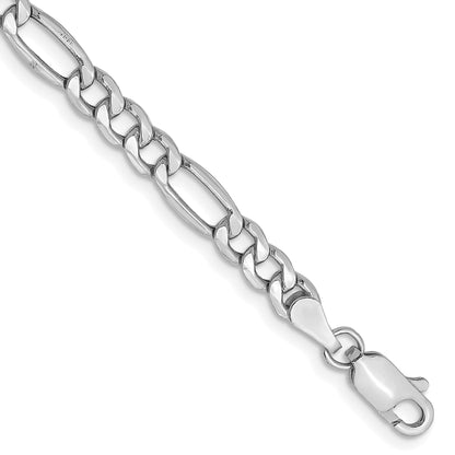 14K White Gold 8 Inch 4.4mm Semi-Solid Figaro With Lobster Clasp Bracelet