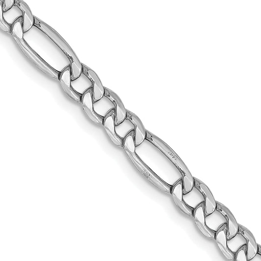 14K White Gold 24 Inch 4.4mm Semi-Solid Figaro With Lobster Clasp Chain Necklace