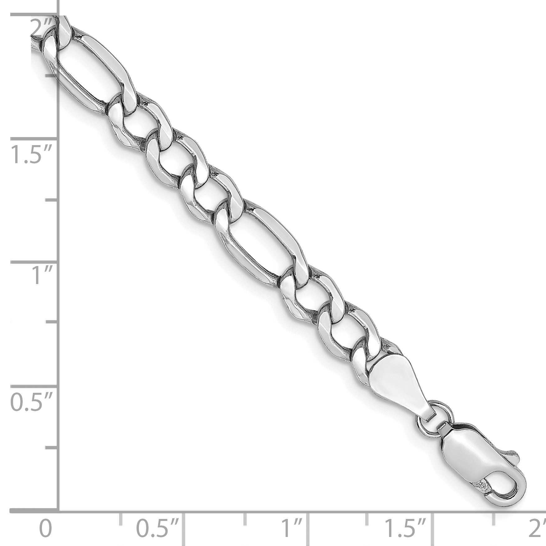 14K White Gold 7 Inch 5.75mm Semi-Solid Figaro With Lobster Clasp Bracelet